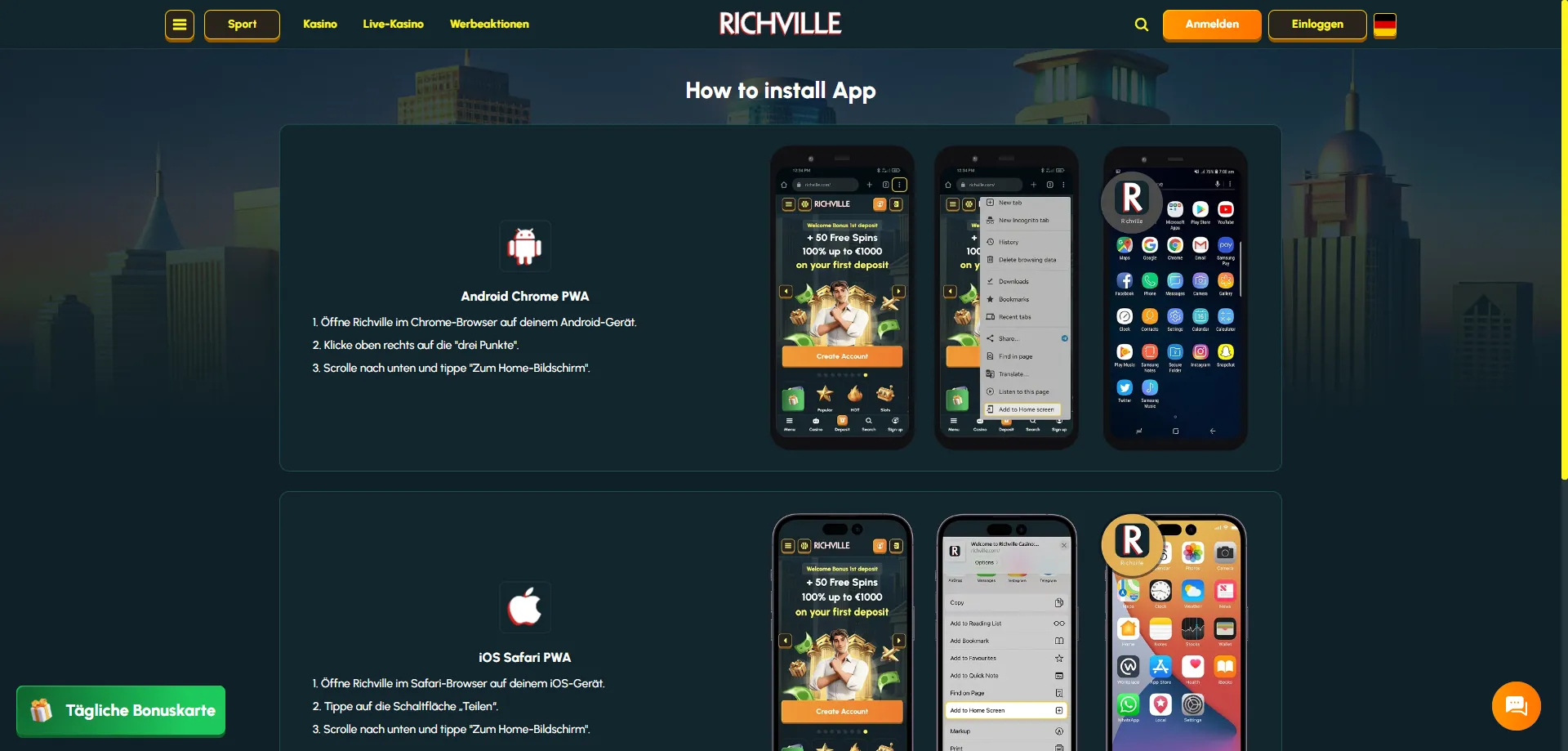 Richville Casino mobil spielen ohne App — vollständig optimierter Browser