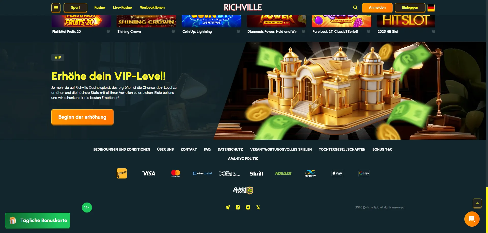Richville Casino Zahlungsmethoden Einzahlung und Auszahlung Schweiz