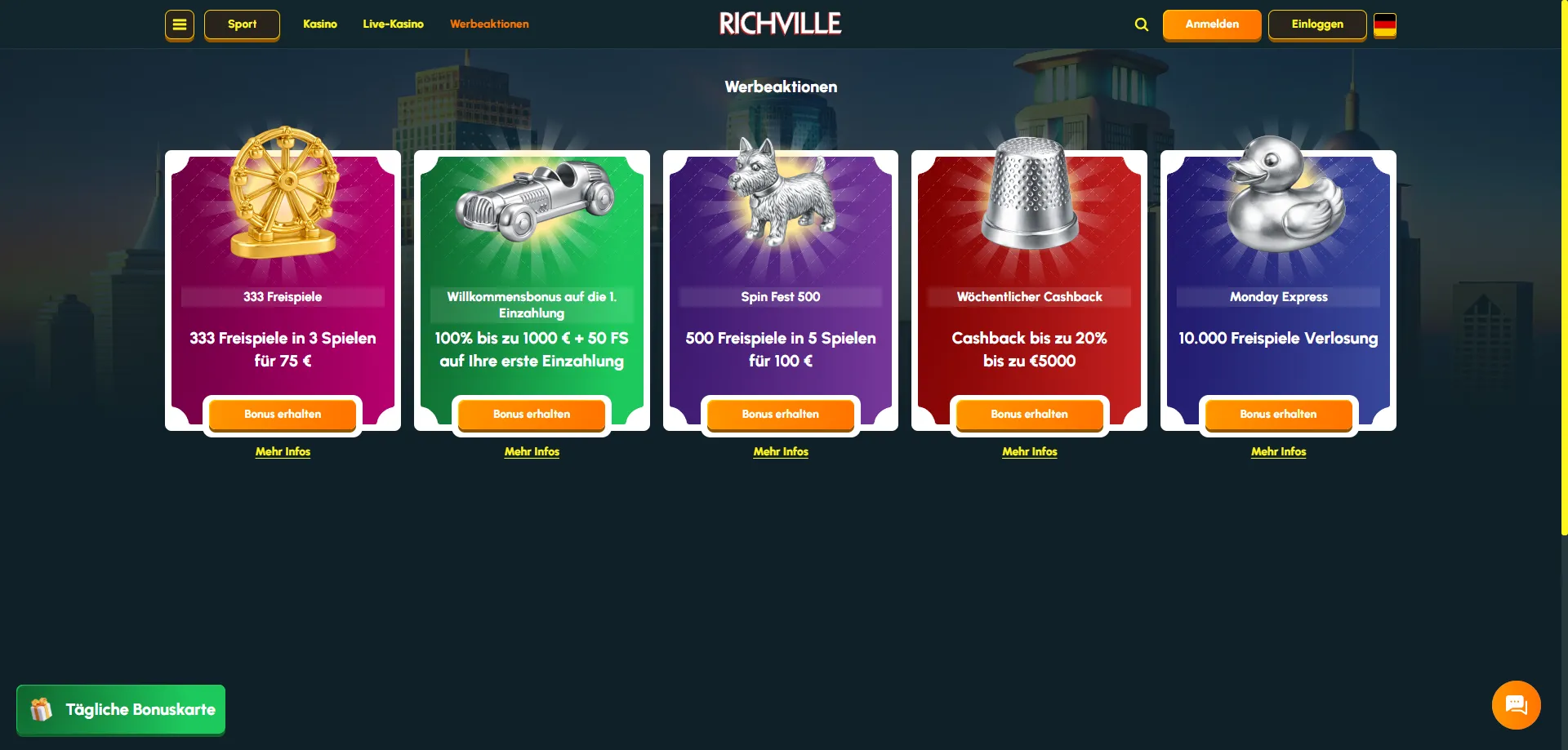 Richville Casino Willkommensbonus 110% bis CHF 1.000 für Schweizer Spieler