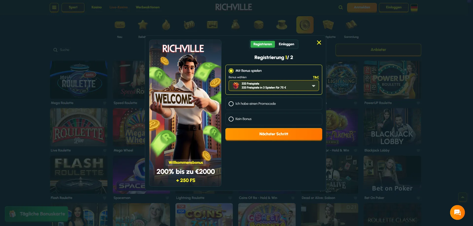 Richville Casino Registrierung Schritt für Schritt für Schweizer Spieler